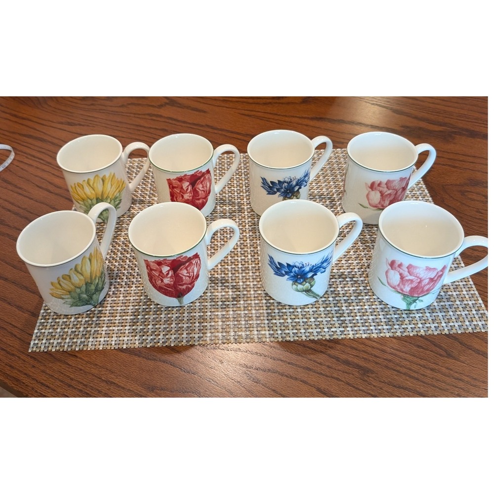 Villeroy & Boch Flora Botanical Coffee Mugs Set of 8 Porcelain Floral 3.5"